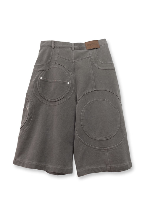 CIRCLE CUT-OUT WASHED HALF PANTS -BROWN SWEAT-