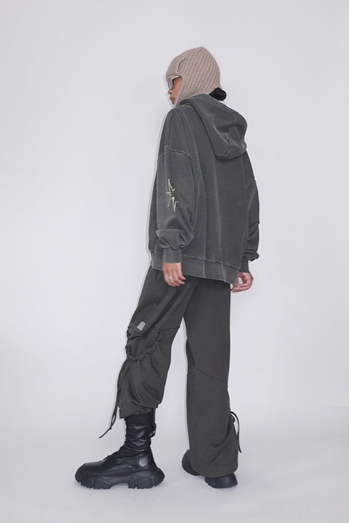 DRAWSTRING PANEL SWEAT PANTS -CHARCOAL-