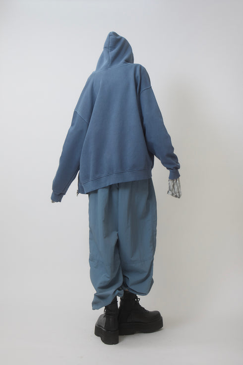 BEADED DRAWSTRING ZIP-UP HOODIE -BLUE-