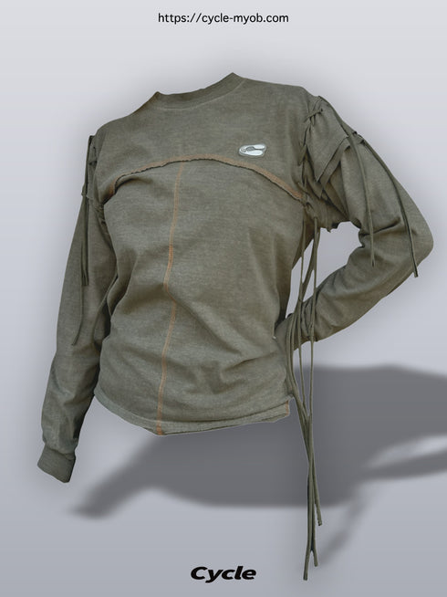 WASHED LACE-UP LONG SLEEVE TEE