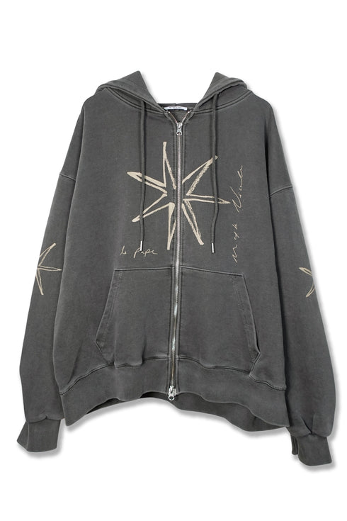 Mayte × Cycle ECHO STAR WASHED ZIP-UP HOODIE -CHARCOAL-
