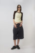 CIRCLE CUT-OUT WASHED HALF PANTS -BLACK DENIM-