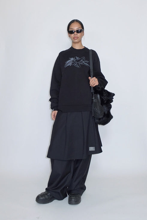 SPIRAL BUTTON ASYMMETRY WRAP SKIRT -BLACK- *Last1