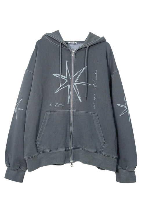 Mayte × Cycle ECHO STAR WASHED ZIP-UP HOODIE -GRAYISH BLUE-