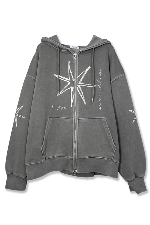 Mayte × Cycle ECHO STAR WASHED ZIP-UP HOODIE -GRAY-
