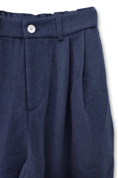 WOOL BALOON TUCK TROUSERS -NAVY-