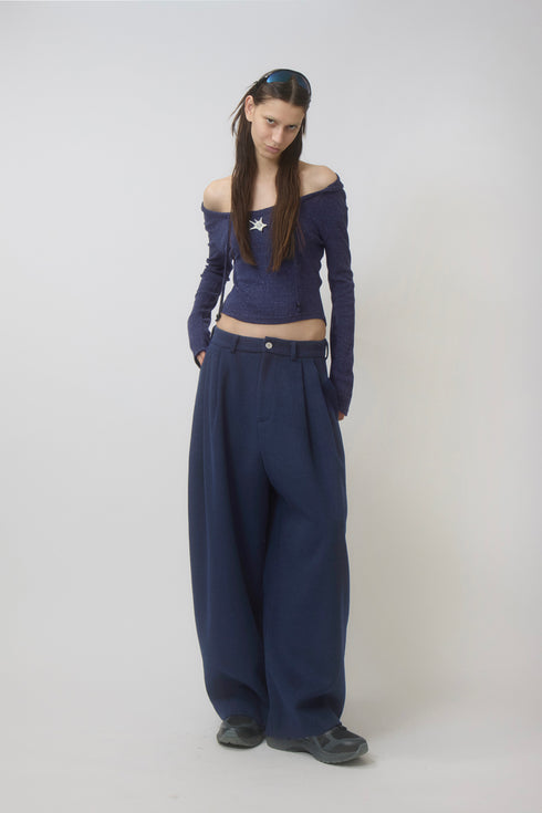 WOOL BALOON TUCK TROUSERS -NAVY-