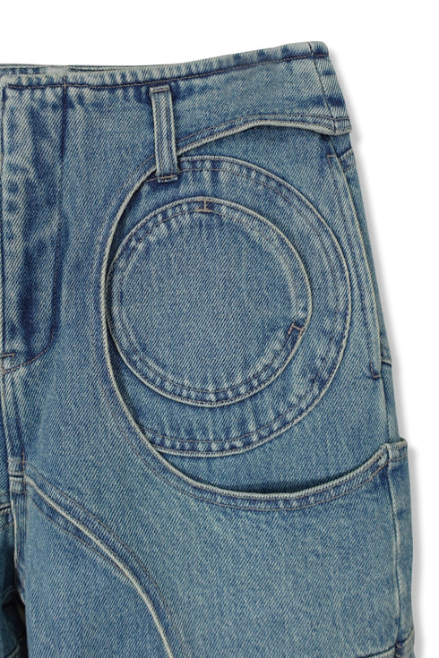 CIRCLE CUT-OUT DENIM PANTS -BLUE-