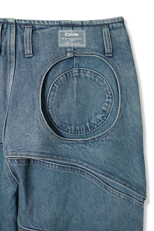 CIRCLE CUT-OUT DENIM PANTS -BLUE-