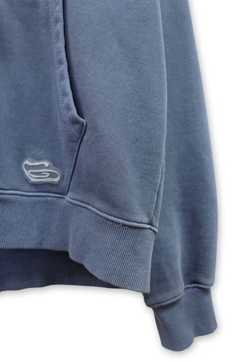 BEADED DRAWSTRING ZIP-UP HOODIE -BLUE-