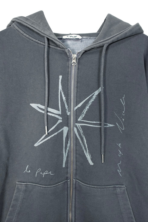 Mayte × Cycle ECHO STAR WASHED ZIP-UP HOODIE -GRAYISH BLUE-