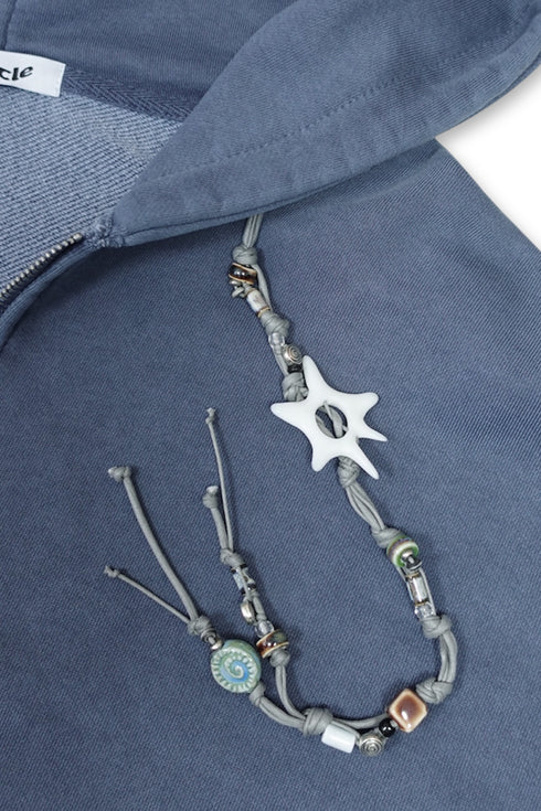 BEADED DRAWSTRING ZIP-UP HOODIE -BLUE-