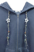 BEADED DRAWSTRING ZIP-UP HOODIE -BLUE-