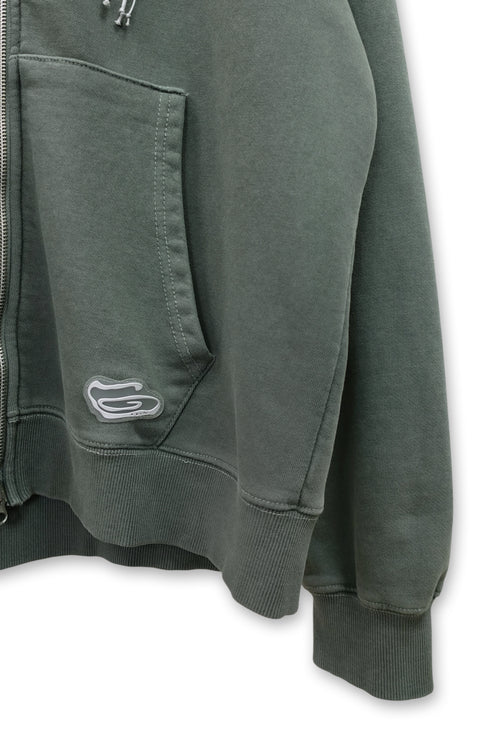 BEADED DRAWSTRING ZIP-UP HOODIE -DARK GREEN-