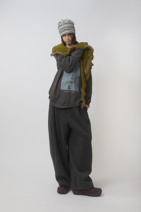WOOL BALOON TUCK TROUSERS -CHARCOAL-