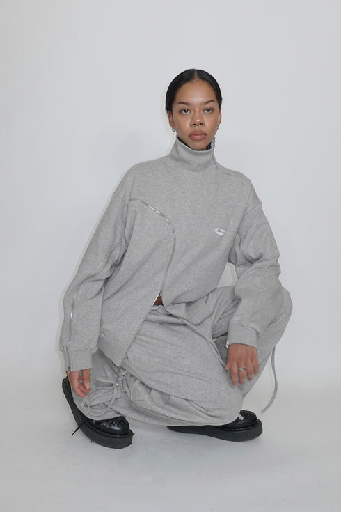 ZIP-UP DECONSTRUCTED SWEAT TOPS -GRAY-
