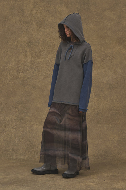 WAFFLE MEXICAN HOODIE -CHARCOAL × BLUE-