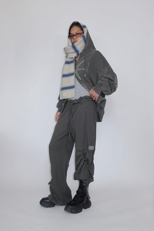 DRAWSTRING PANEL SWEAT PANTS -CHARCOAL-