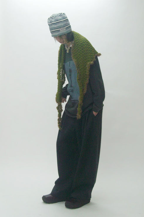 WOOL BALOON TUCK TROUSERS -CHARCOAL-