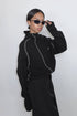 WAFFLE HOODED TOP -BLACK-