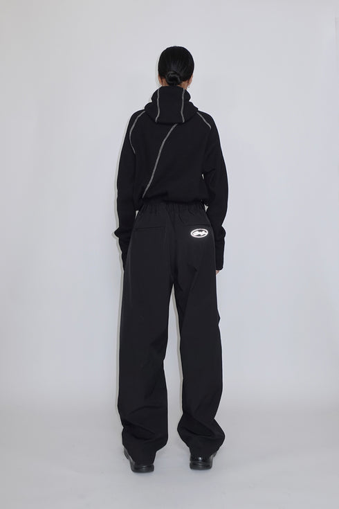 WAFFLE HOODED TOP -BLACK-