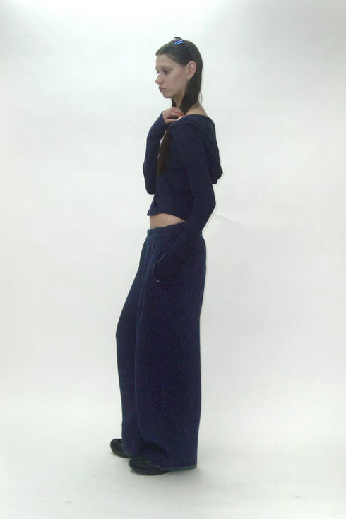 WOOL BALOON TUCK TROUSERS -NAVY-