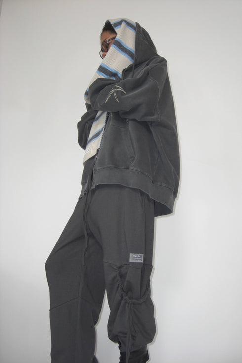 DRAWSTRING PANEL SWEAT PANTS -CHARCOAL-