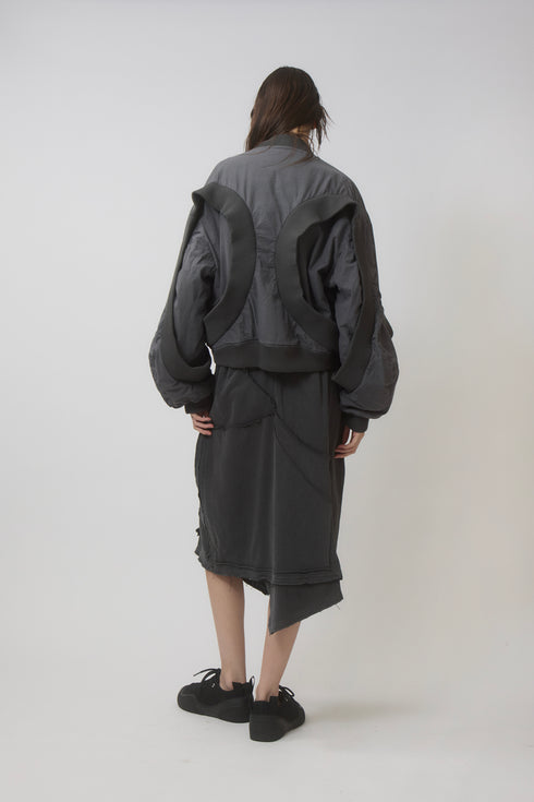 【PRE-ORDER】WASHED CUT-OFF SWEAT SKIRT -CHARCOAL-