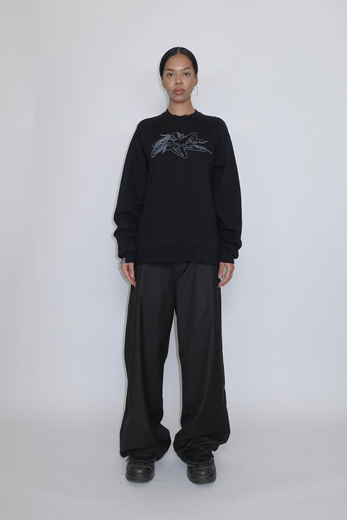 WIDE TUCK TROUSERS -BLACK-