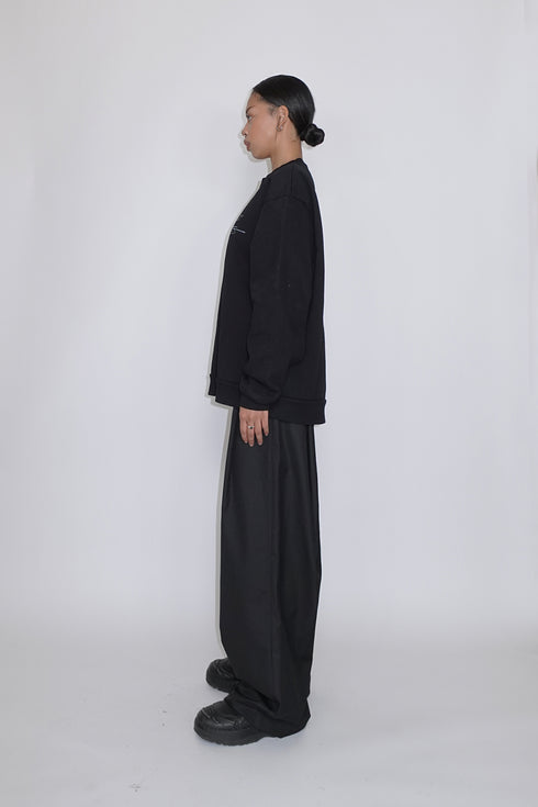 WIDE TUCK TROUSERS -BLACK-
