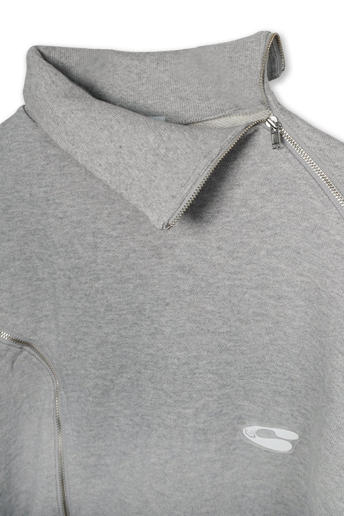 ZIP-UP DECONSTRUCTED SWEAT TOPS -GRAY-