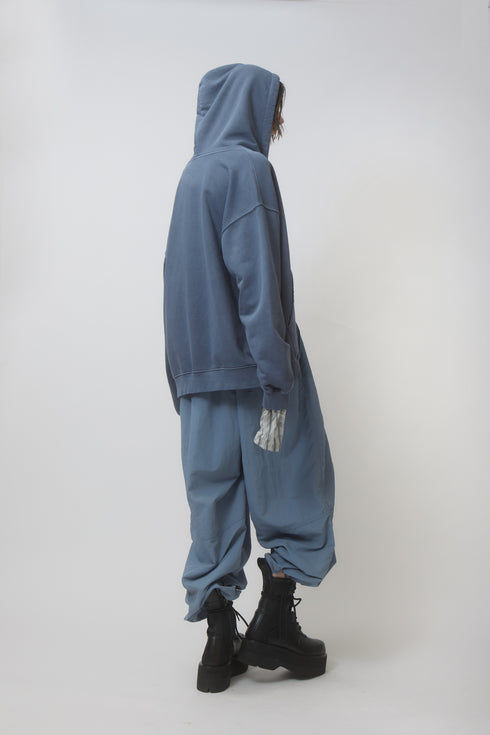 BEADED DRAWSTRING ZIP-UP HOODIE -BLUE-