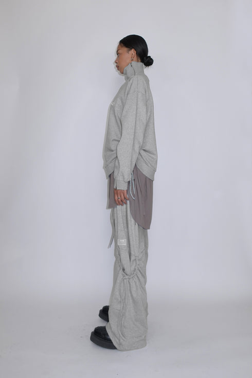 DRAWSTRING PANEL SWEAT PANTS -GRAY-