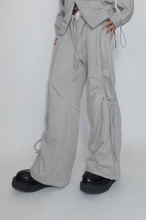 DRAWSTRING PANEL SWEAT PANTS -GRAY-