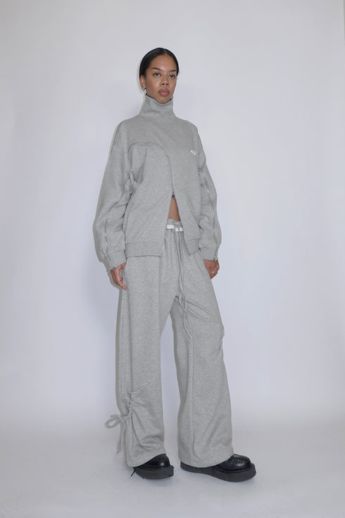 DRAWSTRING PANEL SWEAT PANTS -GRAY-