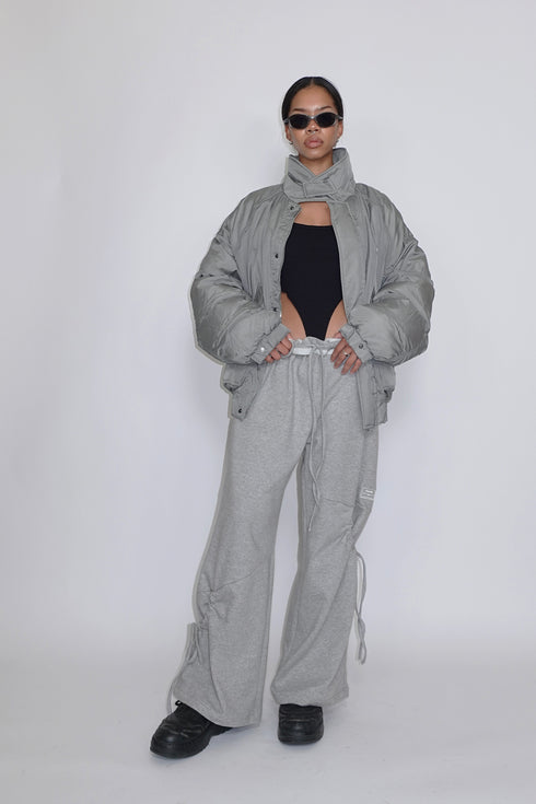 DRAWSTRING PANEL SWEAT PANTS -GRAY-