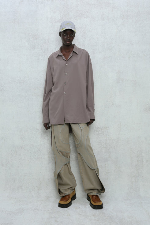 SPIRAL BUTTON SHIRT -GRAYISH BROWN-