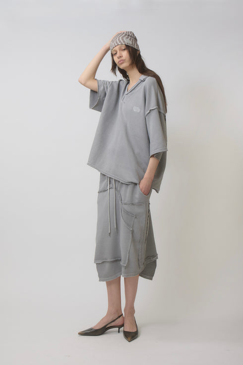 【PRE-ORDER】WASHED CUT-OFF SWEAT TOP -GRAY-