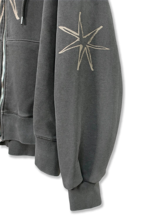 Mayte × Cycle ECHO STAR WASHED ZIP-UP HOODIE -CHARCOAL-