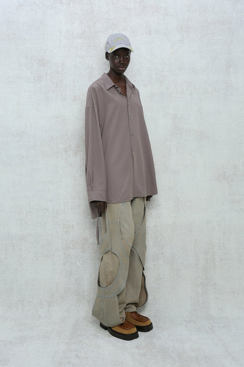 SPIRAL BUTTON SHIRT -GRAYISH BROWN-