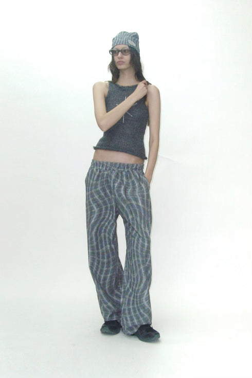 WAVY CHECK TROUSERS -BLUE MIX-
