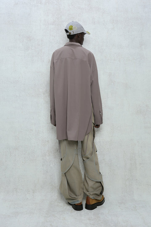 SPIRAL BUTTON SHIRT -GRAYISH BROWN-