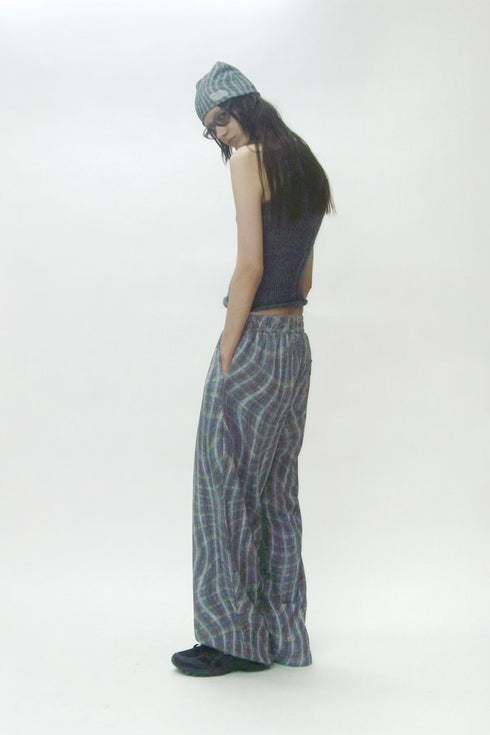WAVY CHECK TROUSERS -BLUE MIX-