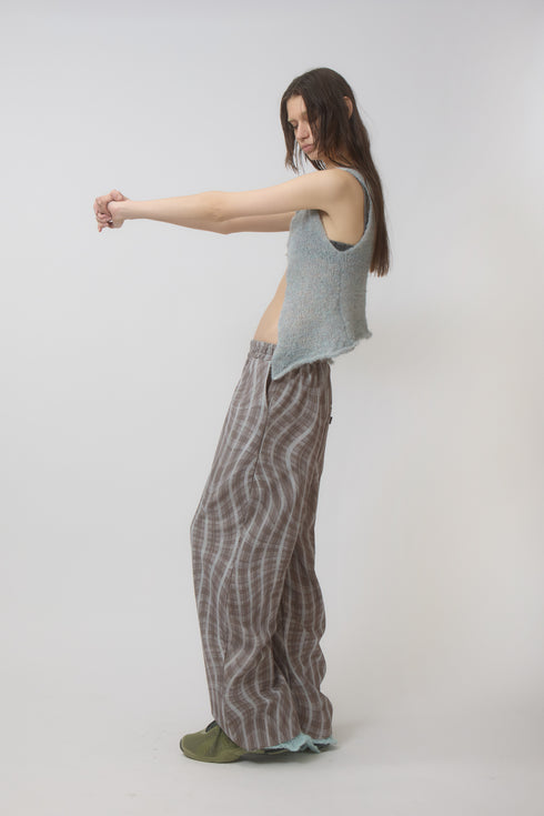 WAVY CHECK TROUSERS -BROWN MIX-
