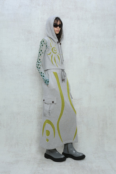 UNALOME LONG SKIRT -GRAY×GREEN-