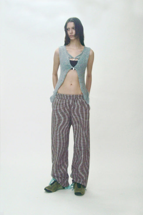 WAVY CHECK TROUSERS -BROWN MIX-
