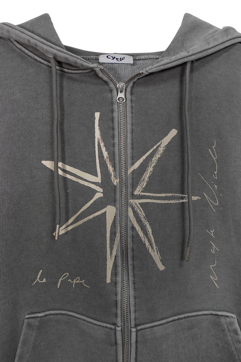 Mayte × Cycle ECHO STAR WASHED ZIP-UP HOODIE -CHARCOAL-