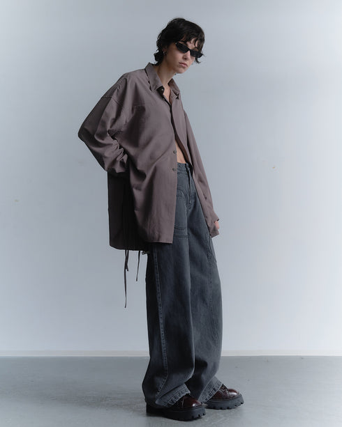 SPIRAL BUTTON SHIRT -GRAYISH BROWN-