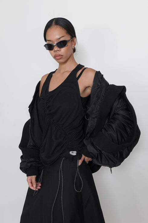 WAVE RUCHE DRAWCORD TANK -BLACK-