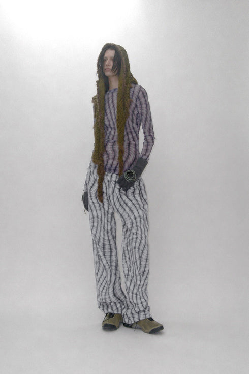 WAVY CHECK TROUSERS -GRAY MIX-